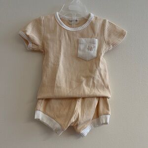 Soft Ribbed Two-Piece Baby Set in Light Peach with White Trim
